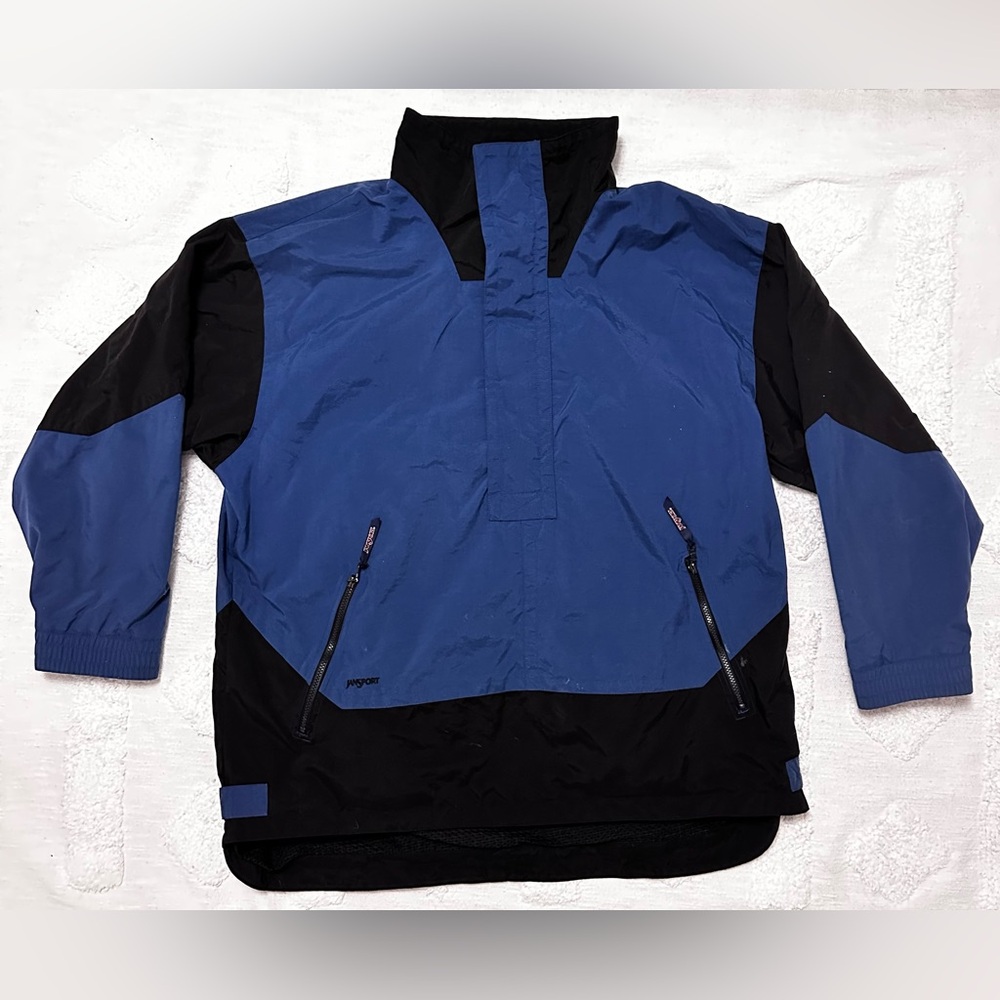 Vintage 90s Anorak Jansport Men's Blue and Black Windbreaker